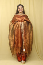 Brown Banarasi Plain Tissue Dupatta - Luxurion World