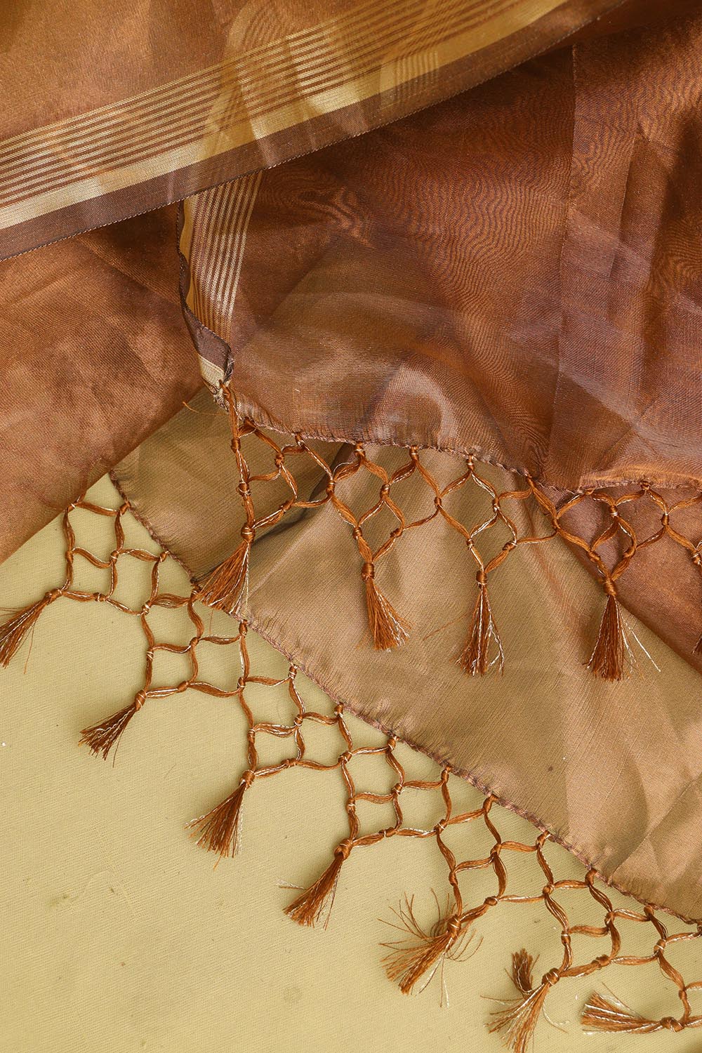 Brown Banarasi Plain Tissue Dupatta - Luxurion World
