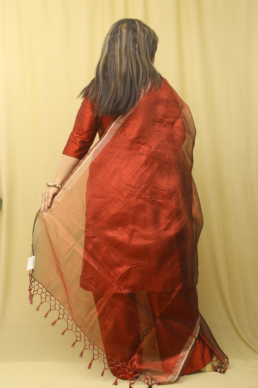 Maroon Banarasi Plain Tissue Dupatta - Luxurion World