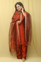 Maroon Banarasi Plain Tissue Dupatta - Luxurion World