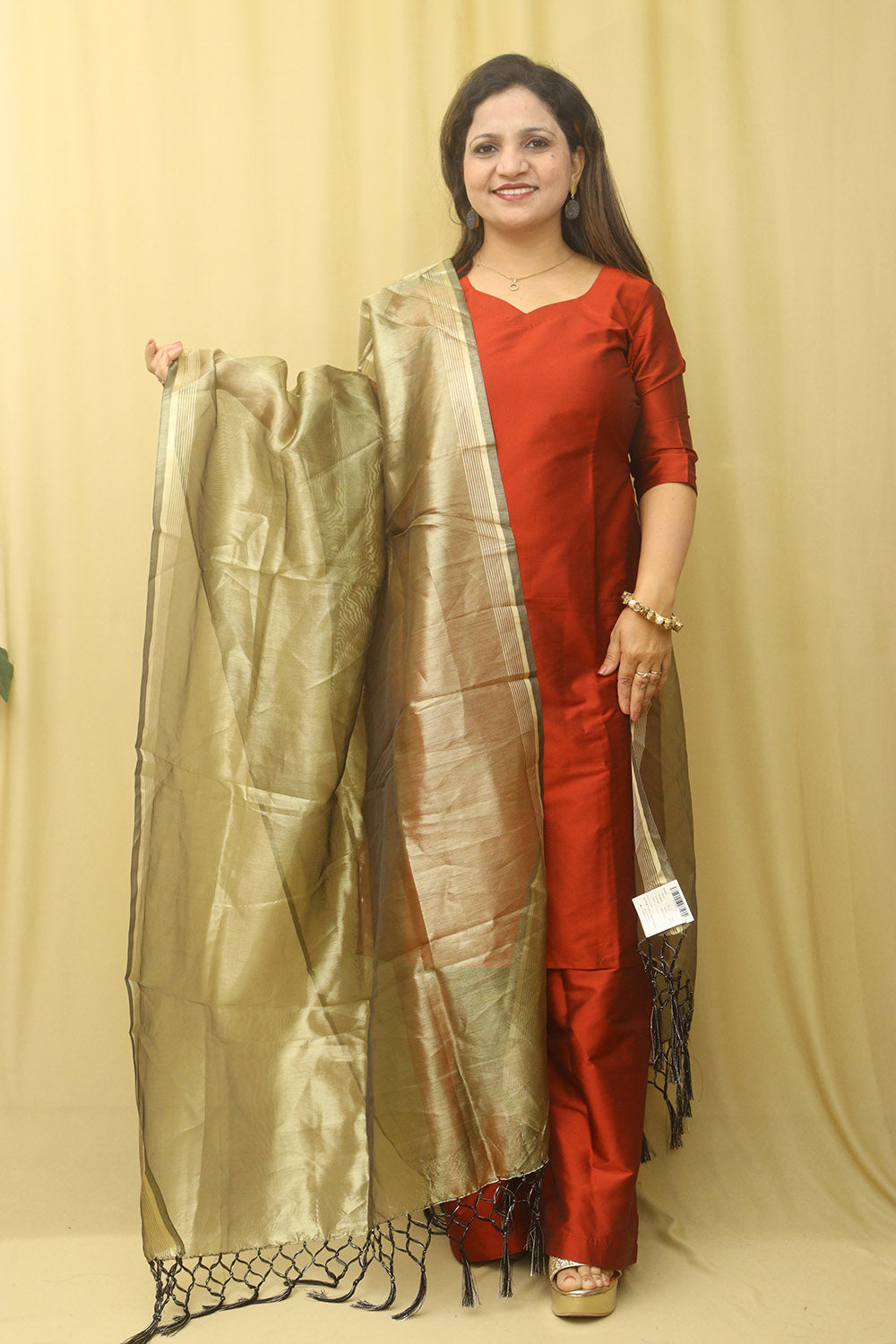 Golden Banarasi Plain Tissue Dupatta - Luxurion World