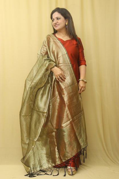 Golden Banarasi Plain Tissue Dupatta - Luxurion World