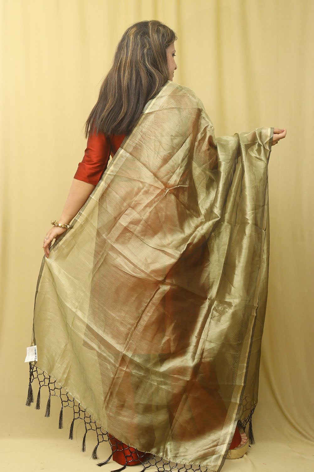 Golden Banarasi Plain Tissue Dupatta - Luxurion World