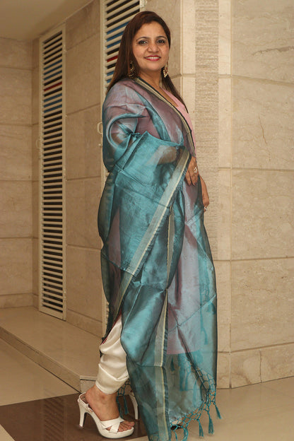 Blue Banarasi Tissue Dupatta - Elegant and Versatile - Luxurion World