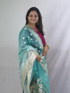 Stunning Sea Green Banarasi Organza Dupatta - Perfect for Any Occasion! - Luxurion World