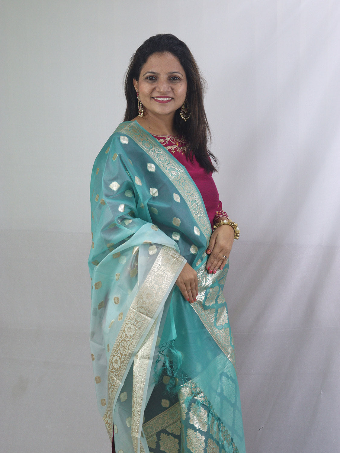 Stunning Sea Green Banarasi Organza Dupatta - Perfect for Any Occasion! - Luxurion World