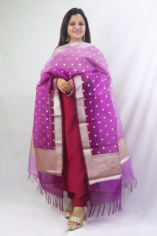 Stunning Purple Banarasi Organza Dupatta - Perfect for Ethnic Wear