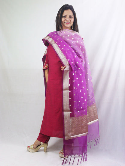 Stunning Purple Banarasi Organza Dupatta - Perfect for Ethnic Wear - Luxurion World