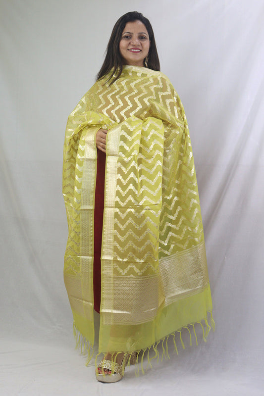 Stunning Yellow Banarasi Organza Dupatta - Perfect for Any Occasion! - Luxurion World