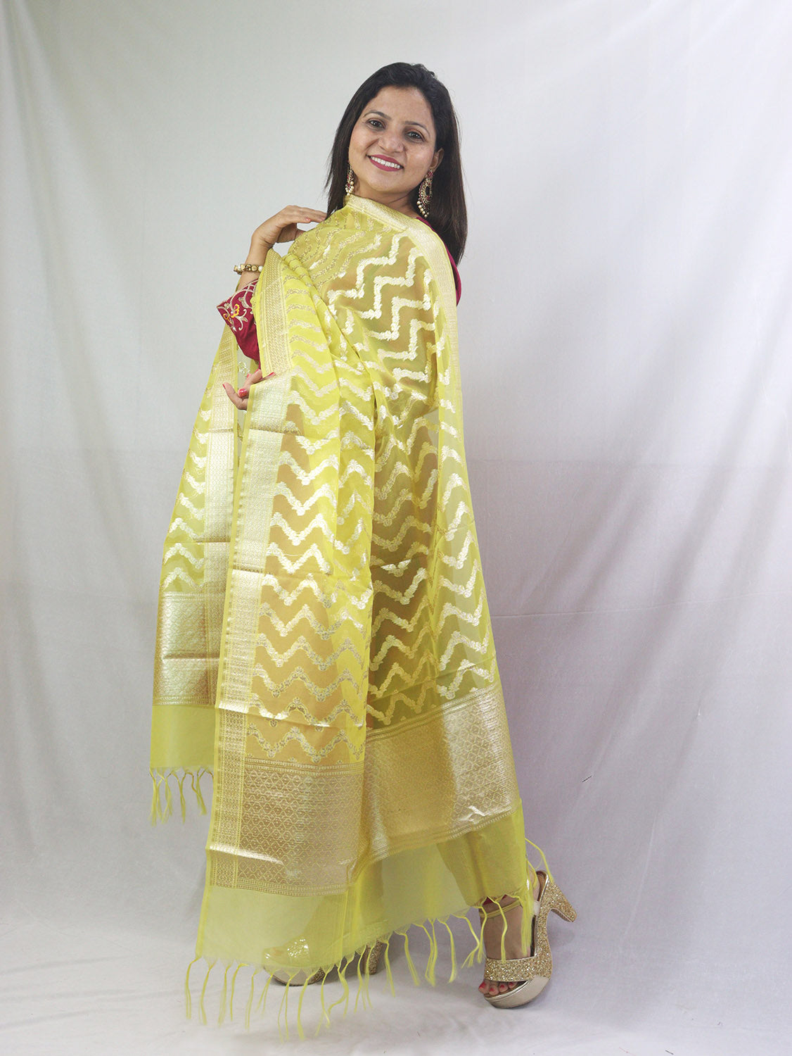 Stunning Yellow Banarasi Organza Dupatta - Perfect for Any Occasion! - Luxurion World