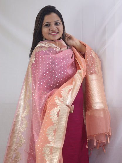 Stunning Pink Banarasi Organza Dupatta - Perfect for any Occasion