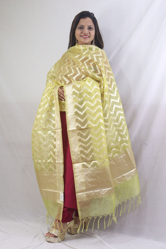 Stunning Yellow Banarasi Organza Dupatta - Perfect for Any Occasion! - Luxurion World