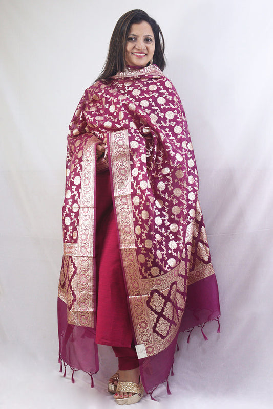 Stunning Purple Banarasi Organza Dupatta - Perfect for Any Occasion! - Luxurion World