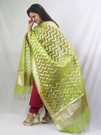 Stunning Green Banarasi Organza Dupatta - Perfect for Any Occasion! - Luxurion World