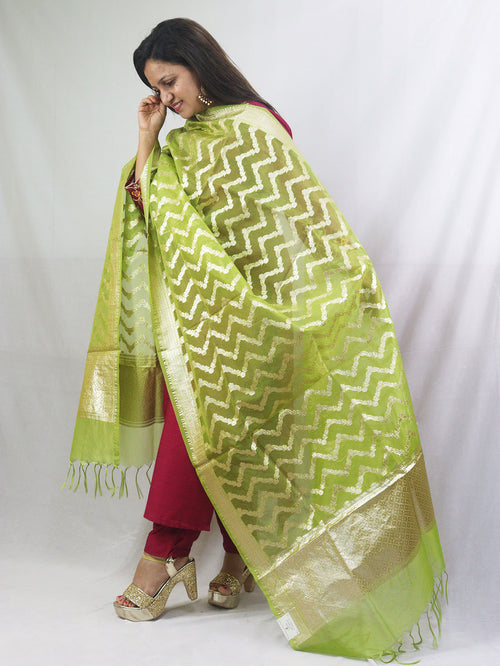 Stunning Green Banarasi Organza Dupatta - Perfect for Any Occasion! - Luxurion World