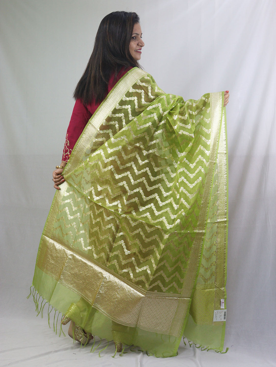Stunning Green Banarasi Organza Dupatta - Perfect for Any Occasion! - Luxurion World