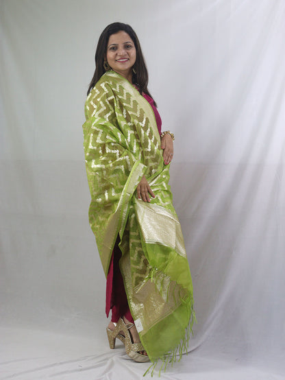 Stunning Green Banarasi Organza Dupatta - Perfect for Any Occasion! - Luxurion World