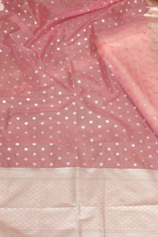 Exquisite Pink Banarasi Organza Dupatta - Ethnic Elegance - Luxurion World