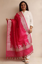 Stunning Pink Banarasi Organza Silk Dupatta - Luxurion World