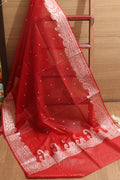 Elegant Red Banarasi Organza Silk Dupatta - Luxurion World