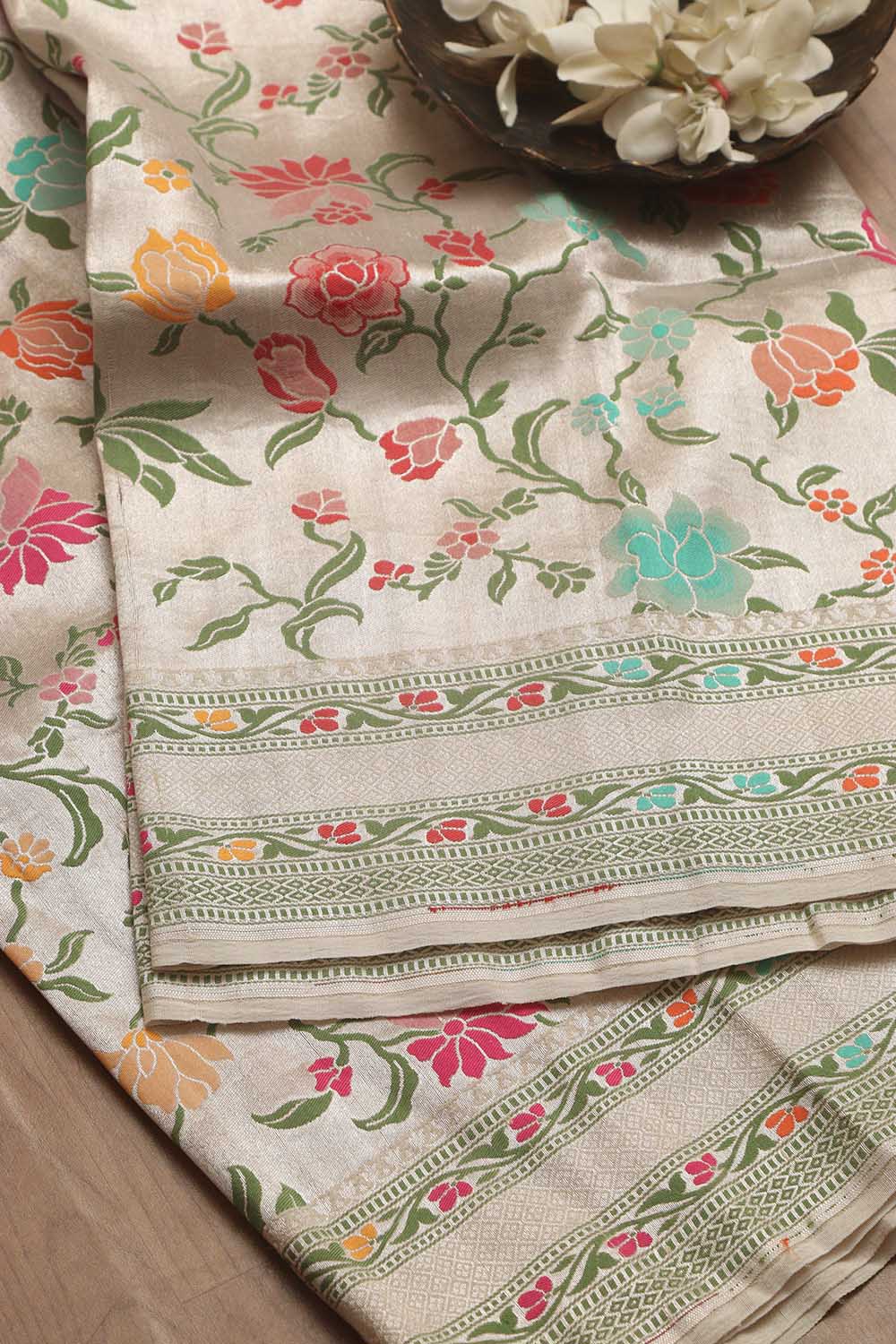 Exquisite Dyeable Banarasi Handloom Brocade Meenakari Pure Tussar Silk Dupatta - Luxurion World- Crafted Heirlooms
