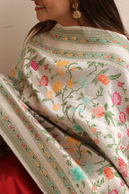 Exquisite Dyeable Banarasi Handloom Brocade Meenakari Pure Tussar Silk Dupatta - Luxurion World- Crafted Heirlooms