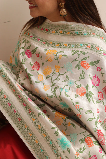 Exquisite Dyeable Banarasi Handloom Brocade Meenakari Pure Tussar Silk Dupatta - Luxurion World