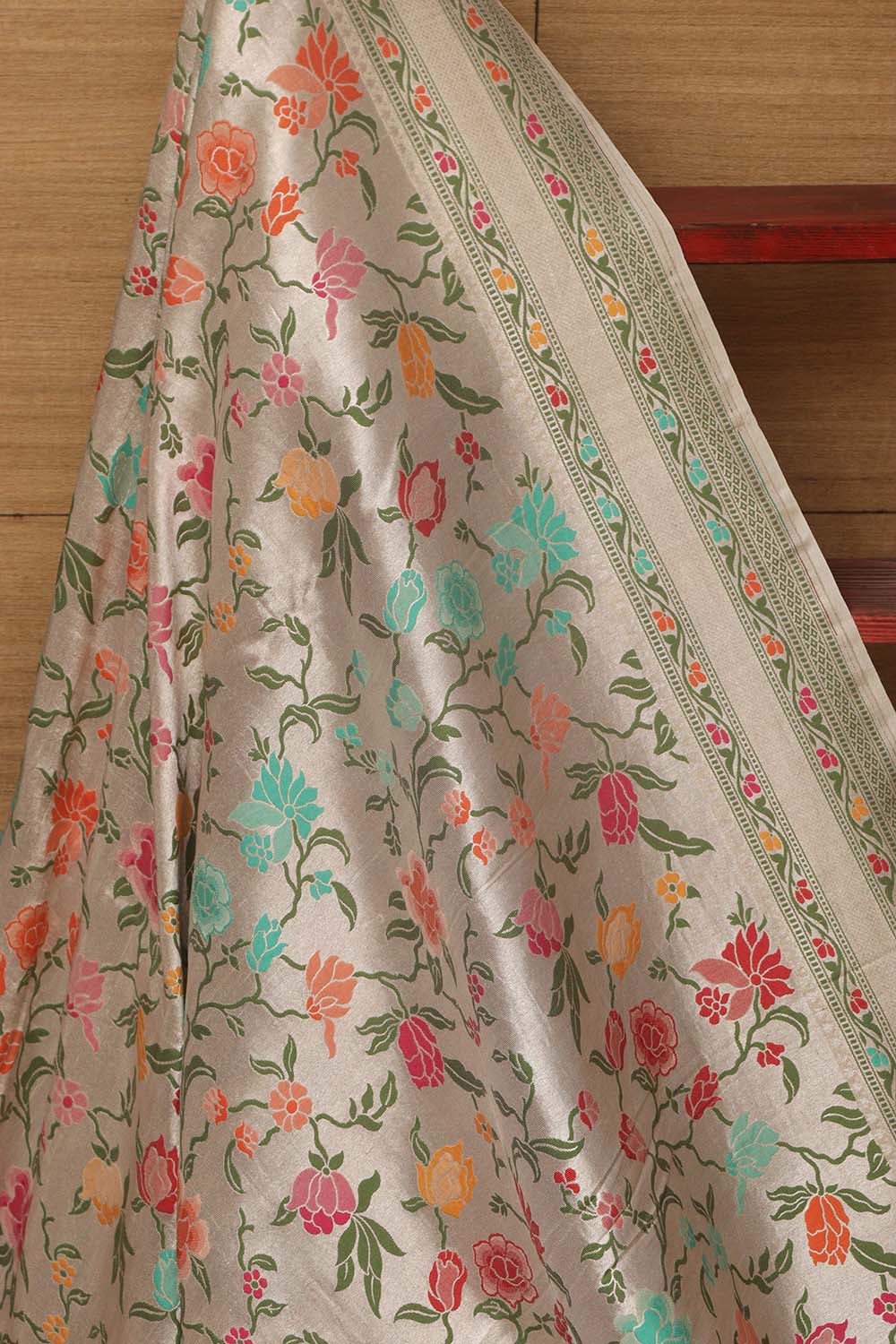 Exquisite Dyeable Banarasi Handloom Brocade Meenakari Pure Tussar Silk Dupatta - Luxurion World- Crafted Heirlooms