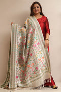 Exquisite Dyeable Banarasi Handloom Brocade Meenakari Pure Tussar Silk Dupatta - Luxurion World- Crafted Heirlooms