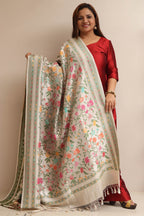 Exquisite Dyeable Banarasi Handloom Brocade Meenakari Pure Tussar Silk Dupatta - Luxurion World- Crafted Heirlooms