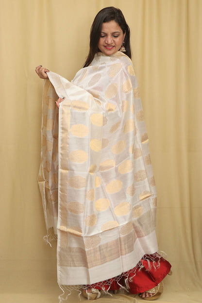 Dyeable Banarasi Handloom Chanderi Silk Dupatta - Luxurion World