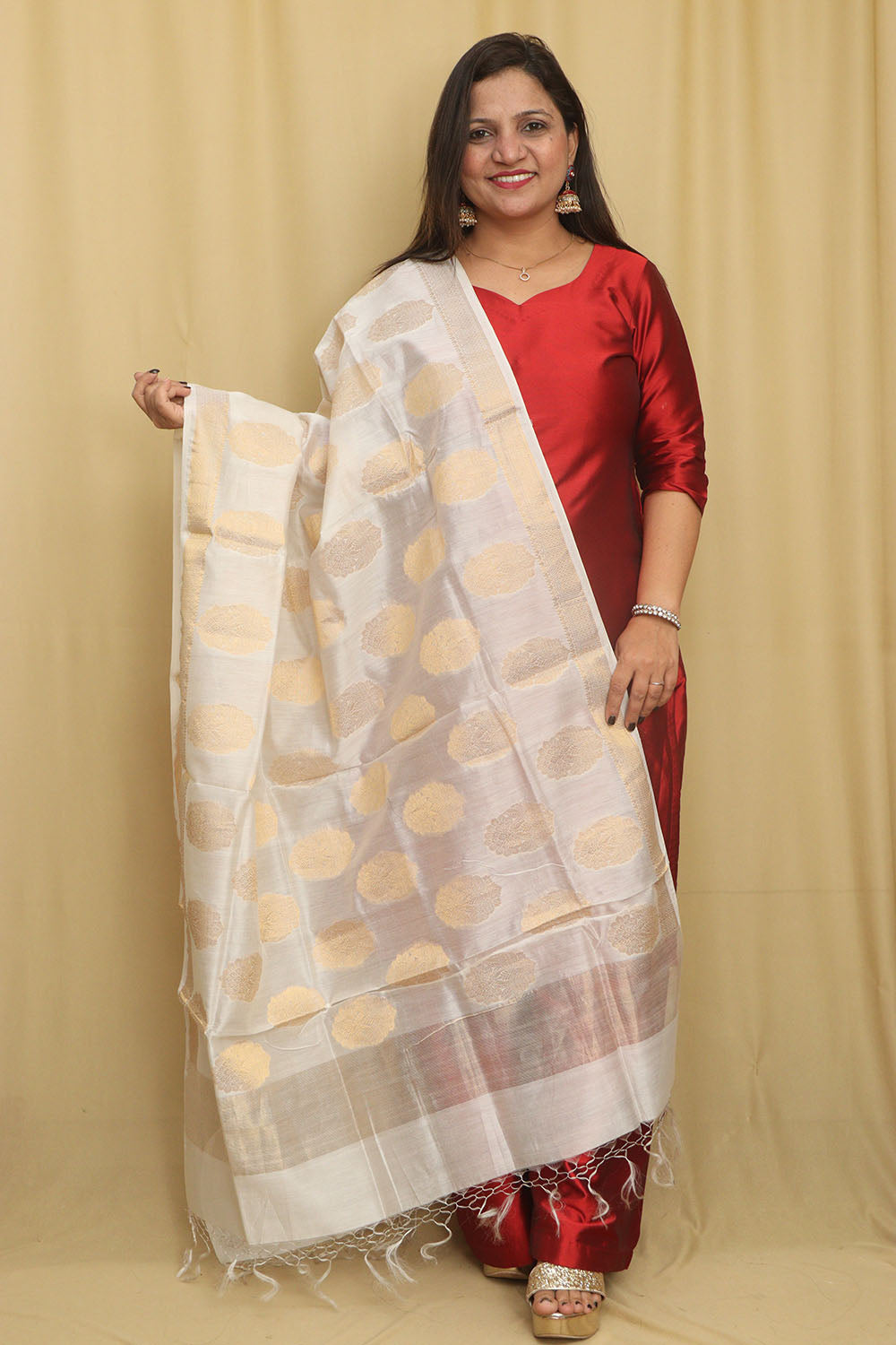 Dyeable Banarasi Handloom Chanderi Silk Dupatta - Luxurion World