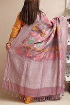 Beautiful Pink Banarasi Handloom Tussar Silk Meenakari Dupatta - Luxurion World- Crafted Heirlooms
