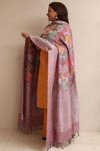 Beautiful Pink Banarasi Handloom Tussar Silk Meenakari Dupatta - Luxurion World- Crafted Heirlooms