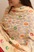 Dyeable Meenakari Flower Design Banarasi Pure Georgette Dupatta - Luxurion World- Crafted Heirlooms