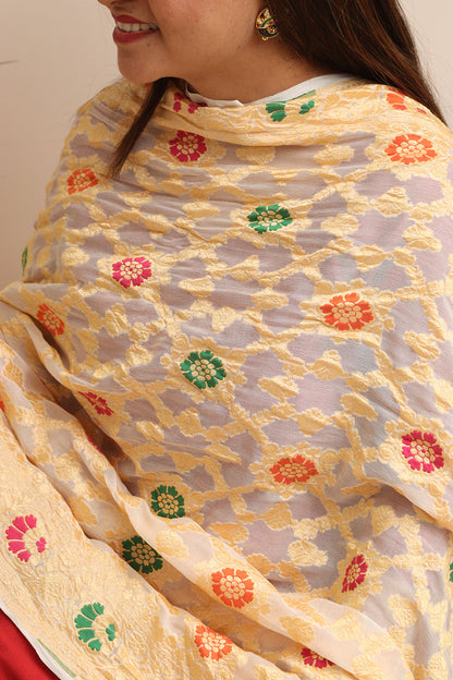 Dyeable Meenakari Flower Design Banarasi Pure Georgette Dupatta - Luxurion World