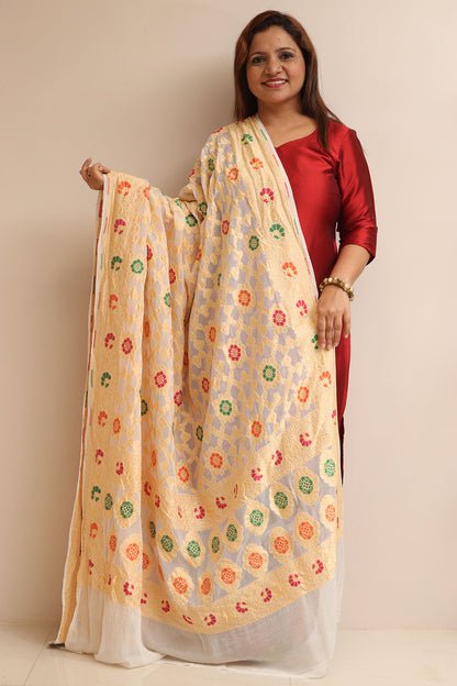 Dyeable Meenakari Flower Design Banarasi Pure Georgette Dupatta - Luxurion World