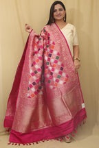 Multicolor Banarasi Handloom Pure Katan Silk Rangkat Dupatta - Luxurion World