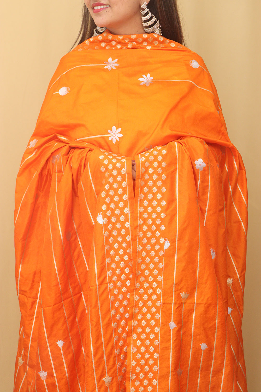 Orange Banarasi Silk Dupatta - Luxurion World