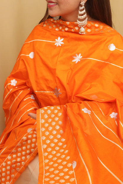 Orange Banarasi Silk Dupatta - Luxurion World