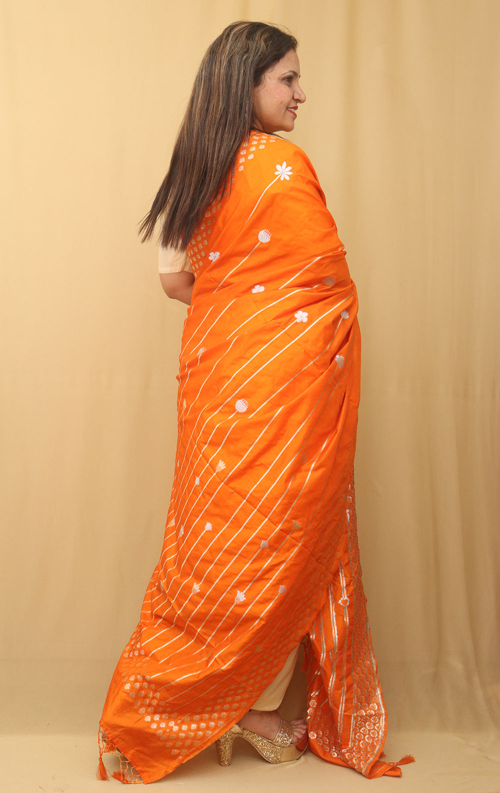 Orange Banarasi Silk Dupatta - Luxurion World