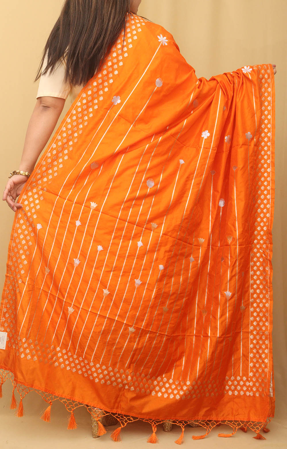 Orange Banarasi Silk Dupatta - Luxurion World