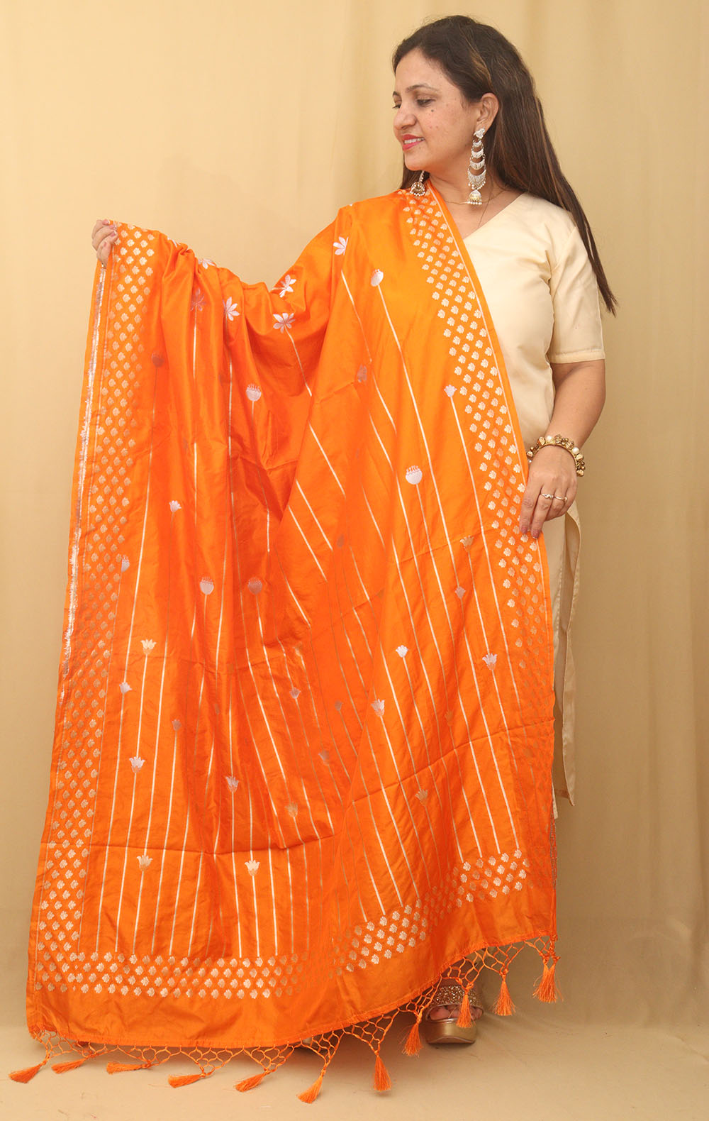 Orange Banarasi Silk Dupatta - Luxurion World