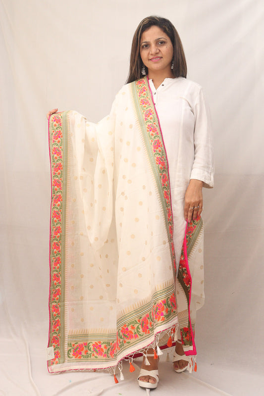 Dazzling Dyeable Banarasi Cotton Meenakari Dupatta - Perfect for Ethnic Wear! - Luxurion World