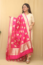 Stunning Pink Banarasi Silk Cow Design Dupatta - Luxurion World