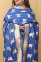Stunning Blue Banarasi Silk Cow Design Dupatta - Luxurion World