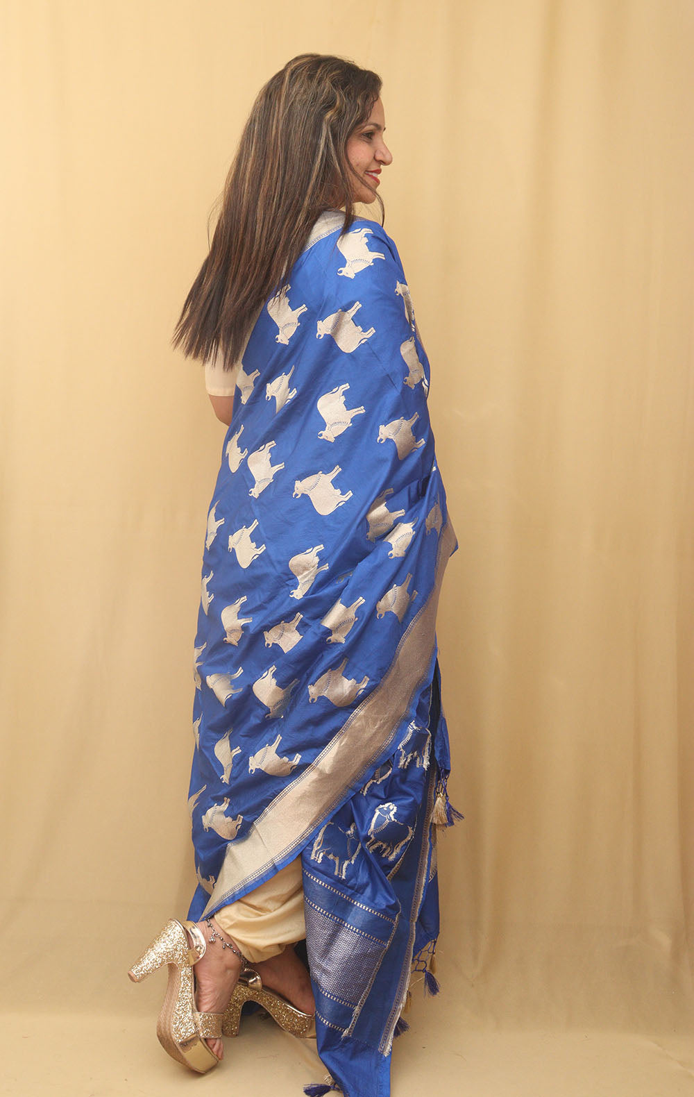 Stunning Blue Banarasi Silk Cow Design Dupatta - Luxurion World