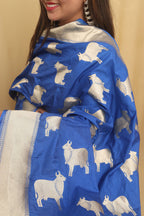 Stunning Blue Banarasi Silk Cow Design Dupatta - Luxurion World