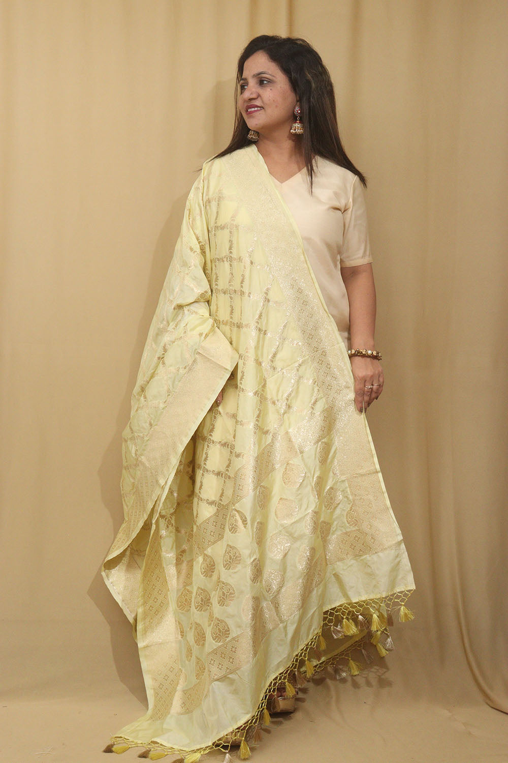 Vibrant Yellow Banarasi Silk Dupatta: Essential Accessory - Luxurion World