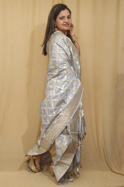Timeless Beauty: Elegant Grey Banarasi Silk Dupatta - Luxurion World